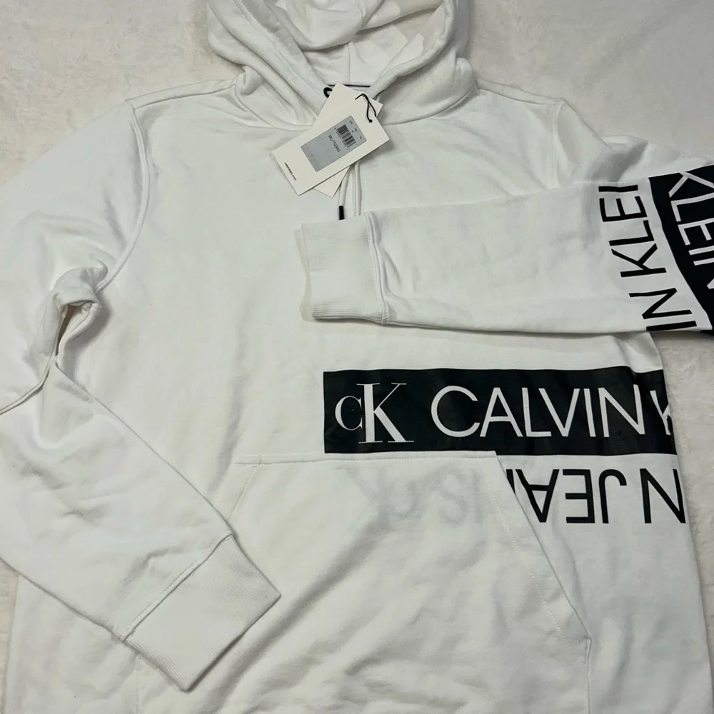 Calvin Klein White Sweatshirt Hoodie Casual Style - Picture 1 of 4